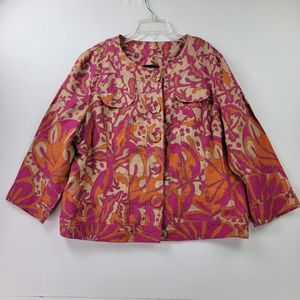 Focus 2000 Jacket Woman 16 Pink Orange Beige 100% Linen button down Collarless